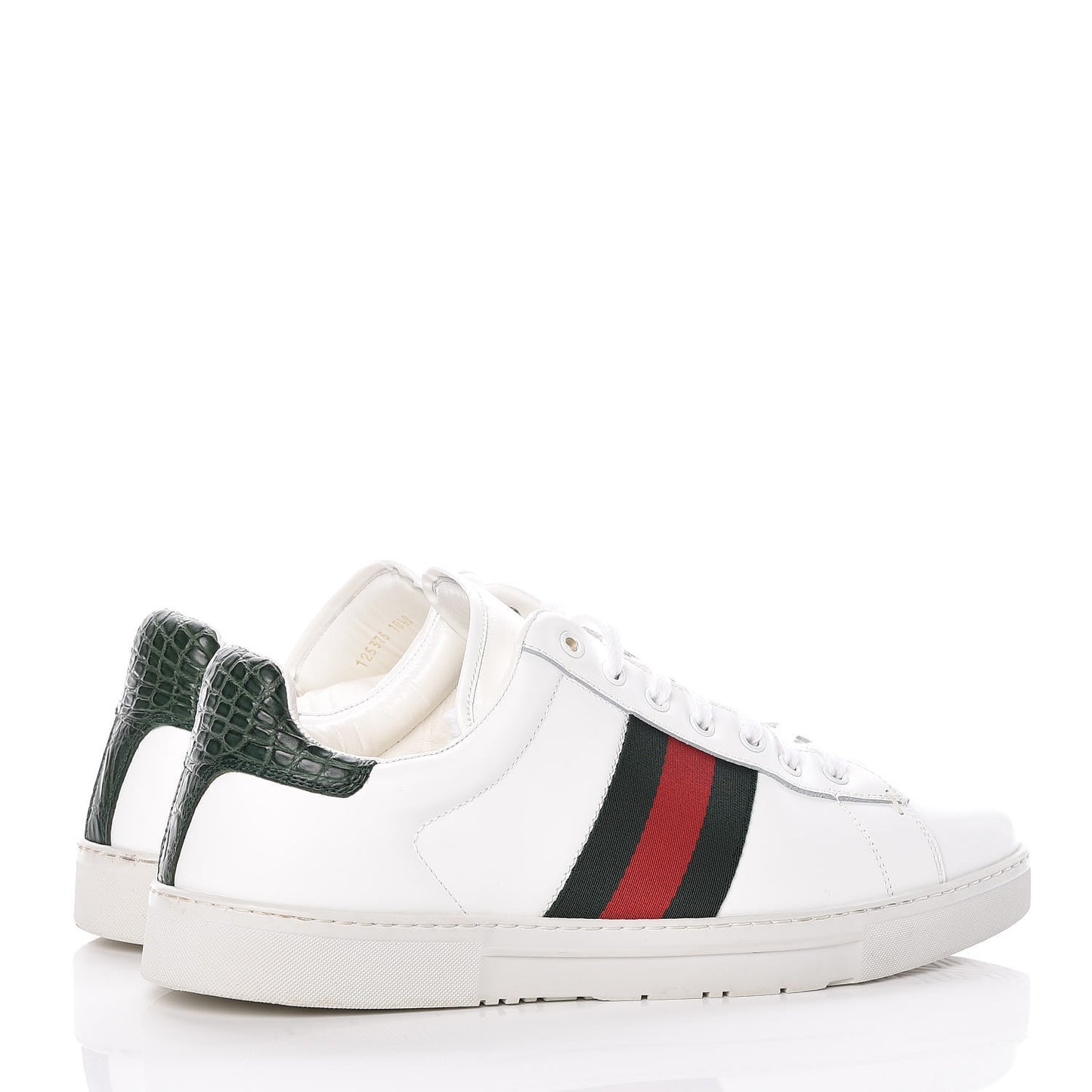 Calfskin Crocodile Web Mens Ace Sneakers 10.5 White Green