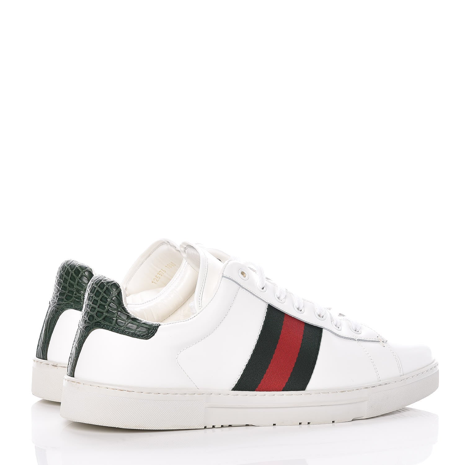 Gucci Calfskin Crocodile Web Mens Ace Sneakers 10.5 White Green 4 of 13