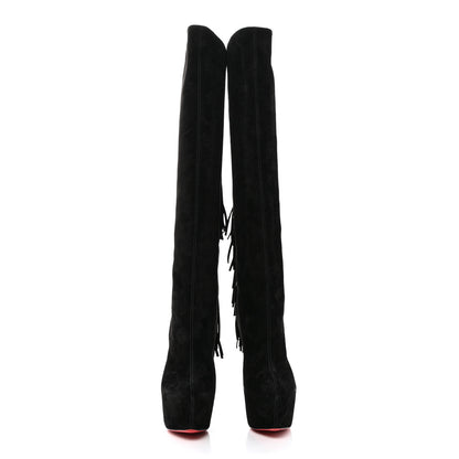 Christian Louboutin Suede Fringe Interlopa 160 Over The Knee Boots 37.5 Black 2 of 8