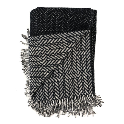Hermes Wool Cashmere Fringe Herringbone Blanket Ecru Black 2 of 3