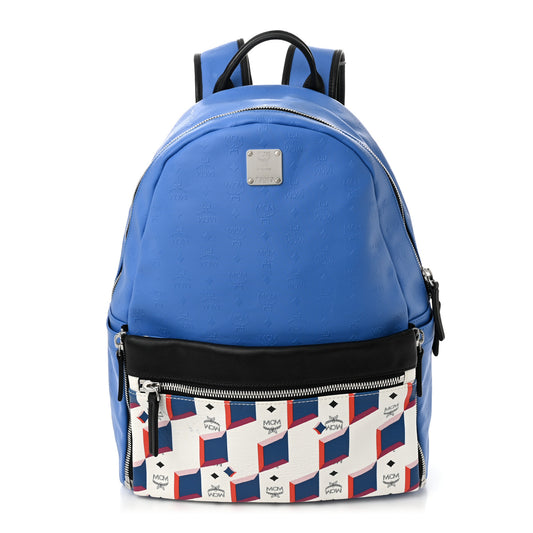 Calfskin Visetos Diamond Print Backpack Blue