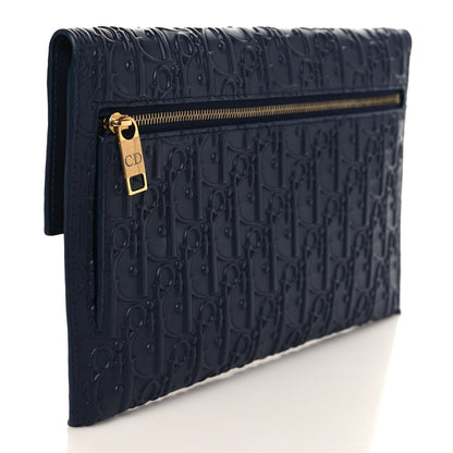 Christian Dior Calfskin Embossed Oblique Clutch Navy 3 of 6