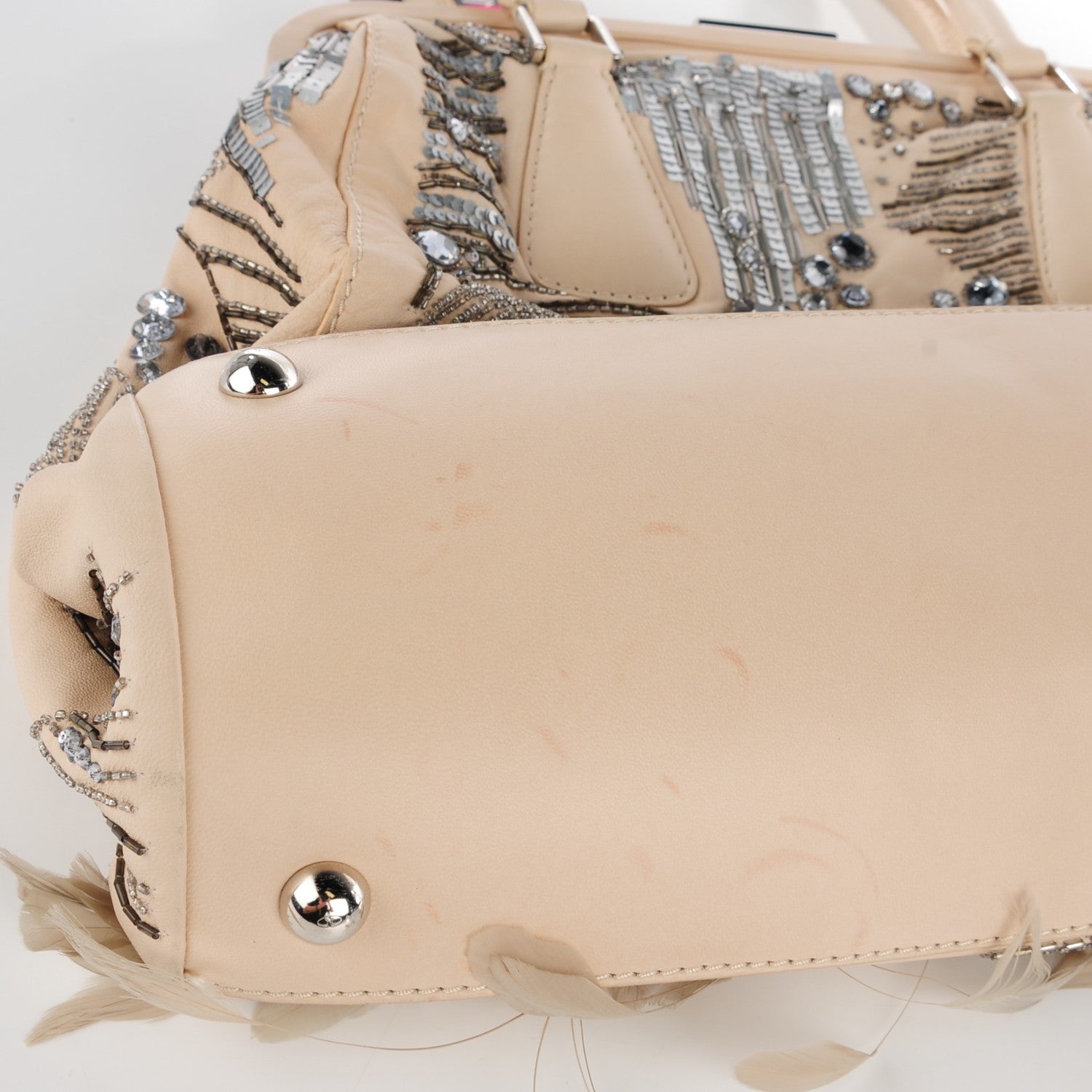 Valentino Garavani Feather Sequin Alice Glam Frame Satchel Beige 11 of 11