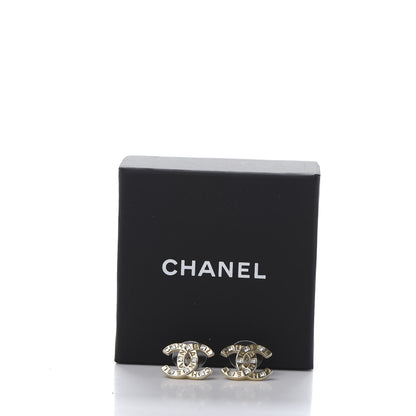 Chanel Crystal Metal CC Paris Button Stud Earrings Gold 5 of 5
