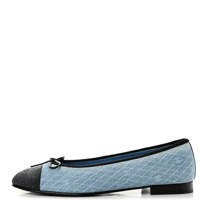 Chanel Denim Printed Quilt CC Cap Toe Ballerina Flats 39.5 Light Blue Dark Grey 1 of 10