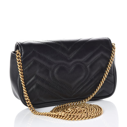 Gucci Calfskin Matelasse Super Mini GG Marmont Shoulder Bag Black 3 of 11