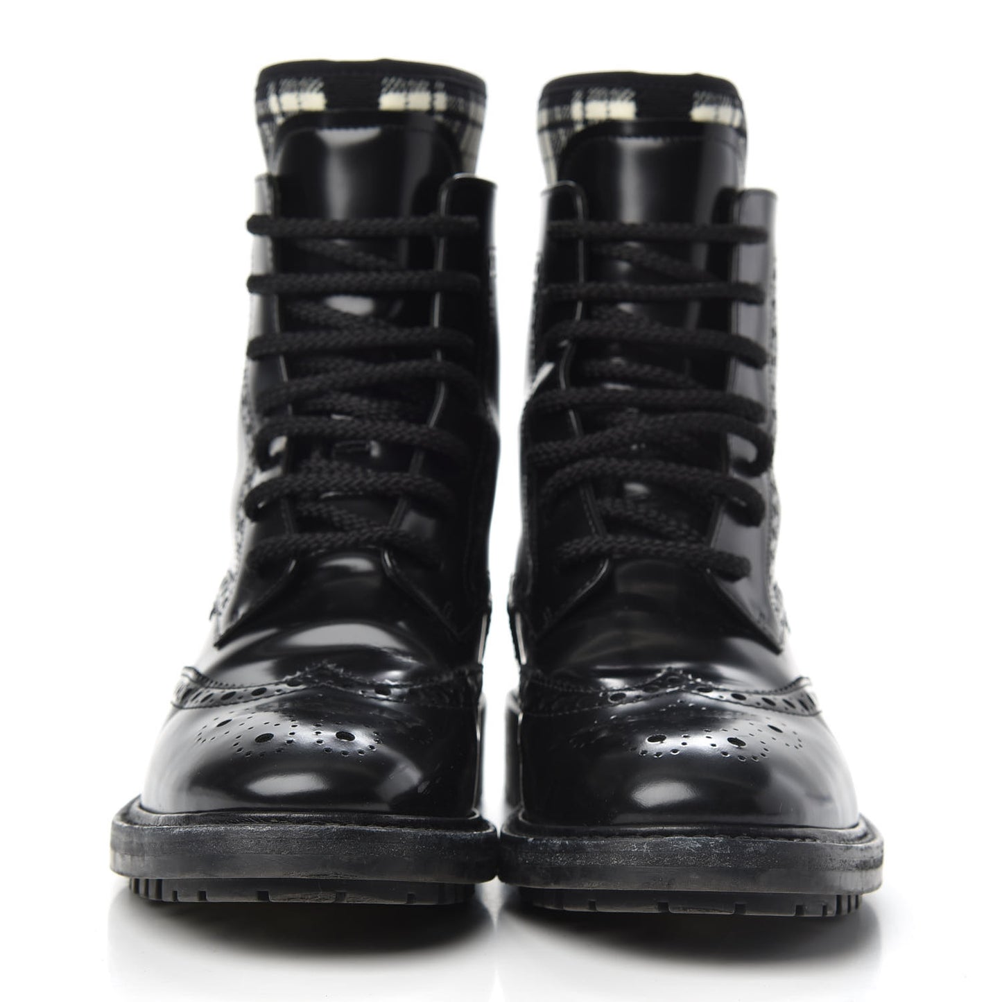 Calfskin Tartan D-Order Low Boot 36 Black White