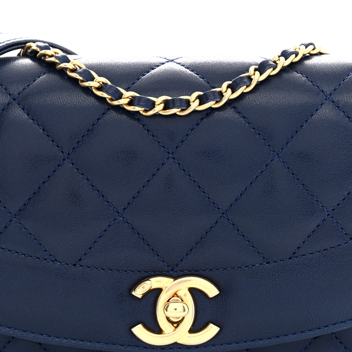 Lambskin Quilted Small Single Flap Navy