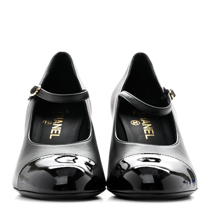 Chanel Lambskin Patent Cap Toe Pearl Ball Mary Janes 39 Black 3 of 10
