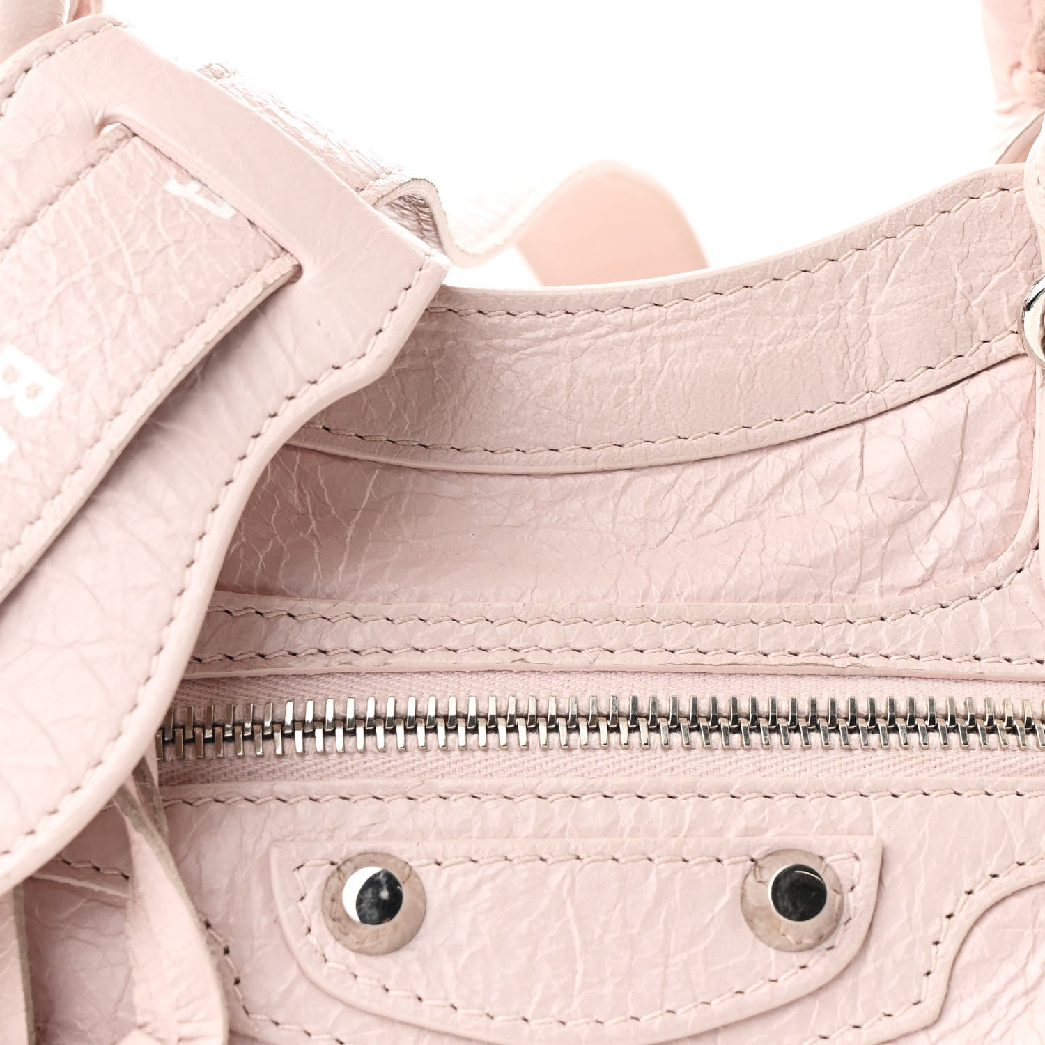 Balenciaga Agneau Classic Silver Hardware Mini City Logo Strap Light Rose White 10 of 13