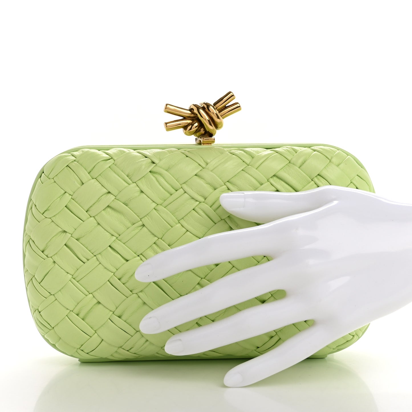 Foulard Intrecciato Minaudiere Knot Clutch Fennel