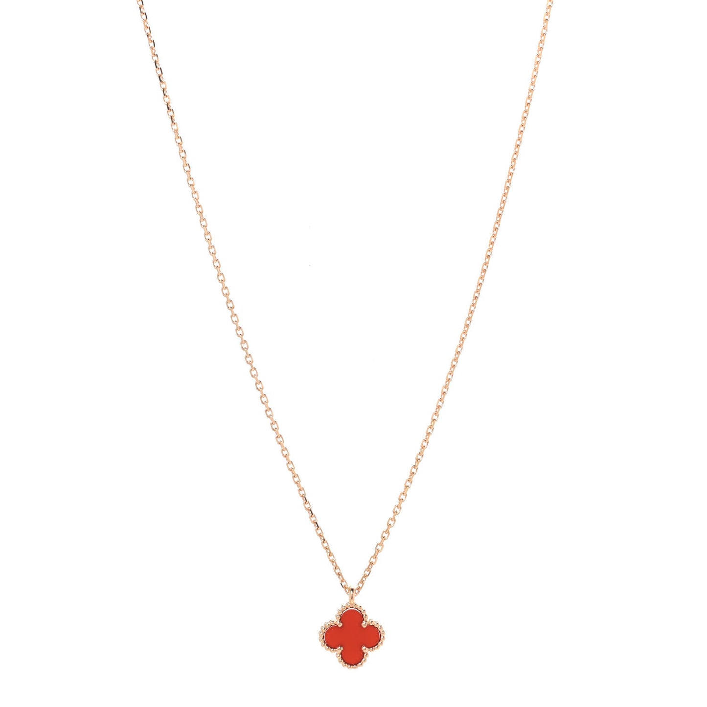 18K Rose Gold Carnelian Sweet Alhambra Pendant Necklace