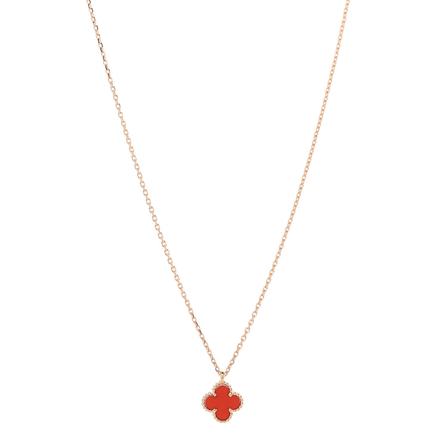 Van Cleef & Arpels 18K Rose Gold Carnelian Sweet Alhambra Pendant Necklace 1 of 6