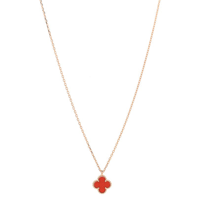 Van Cleef & Arpels 18K Rose Gold Carnelian Sweet Alhambra Pendant Necklace 1 of 6