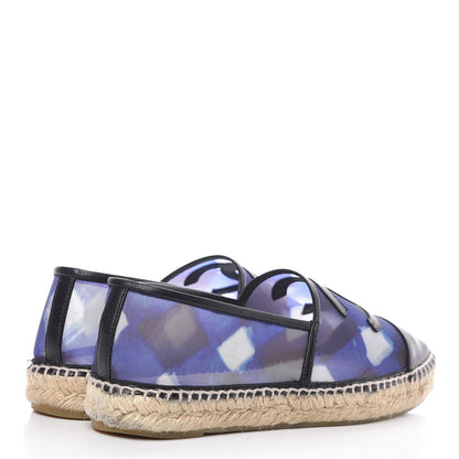 Chanel Mesh Lambskin Check Print CC Espadrilles 39 Blue Black White 4 of 10