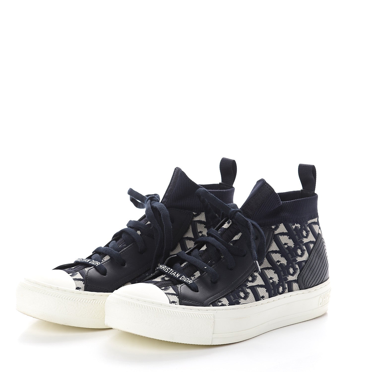 Christian Dior Technical Knit Calfskin Oblique Womens Walk'n Dior Mid Top Sneakers 37 Deep Blue 3 of 7