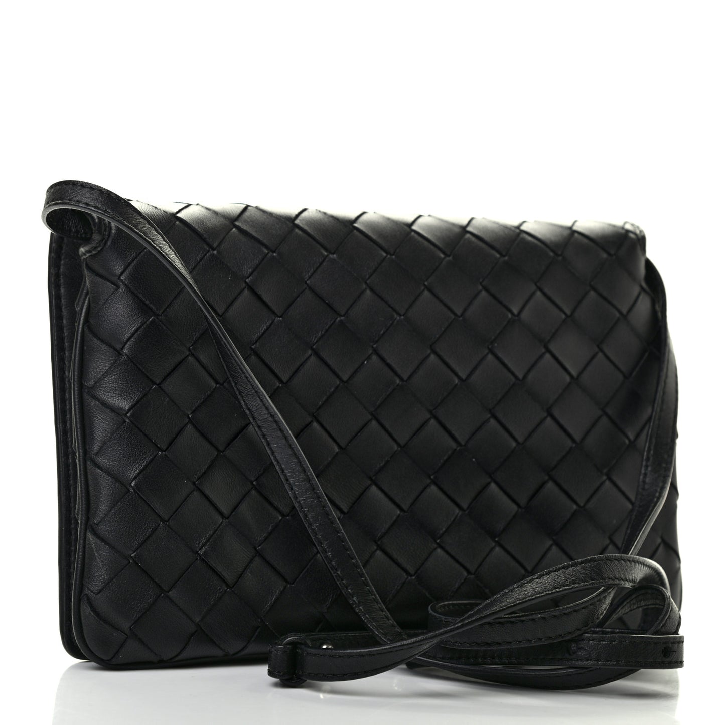 Nappa Intrecciato Crossbody Messenger Flap Black