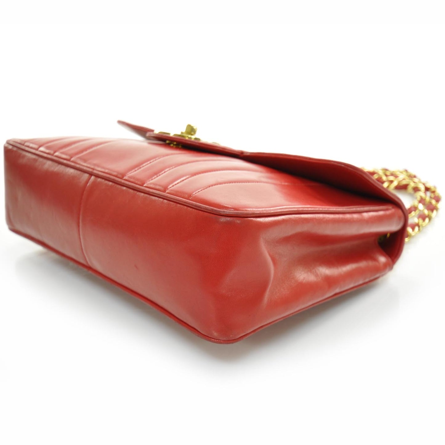 Lambskin Vertical Quilt Jumbo Flap Red