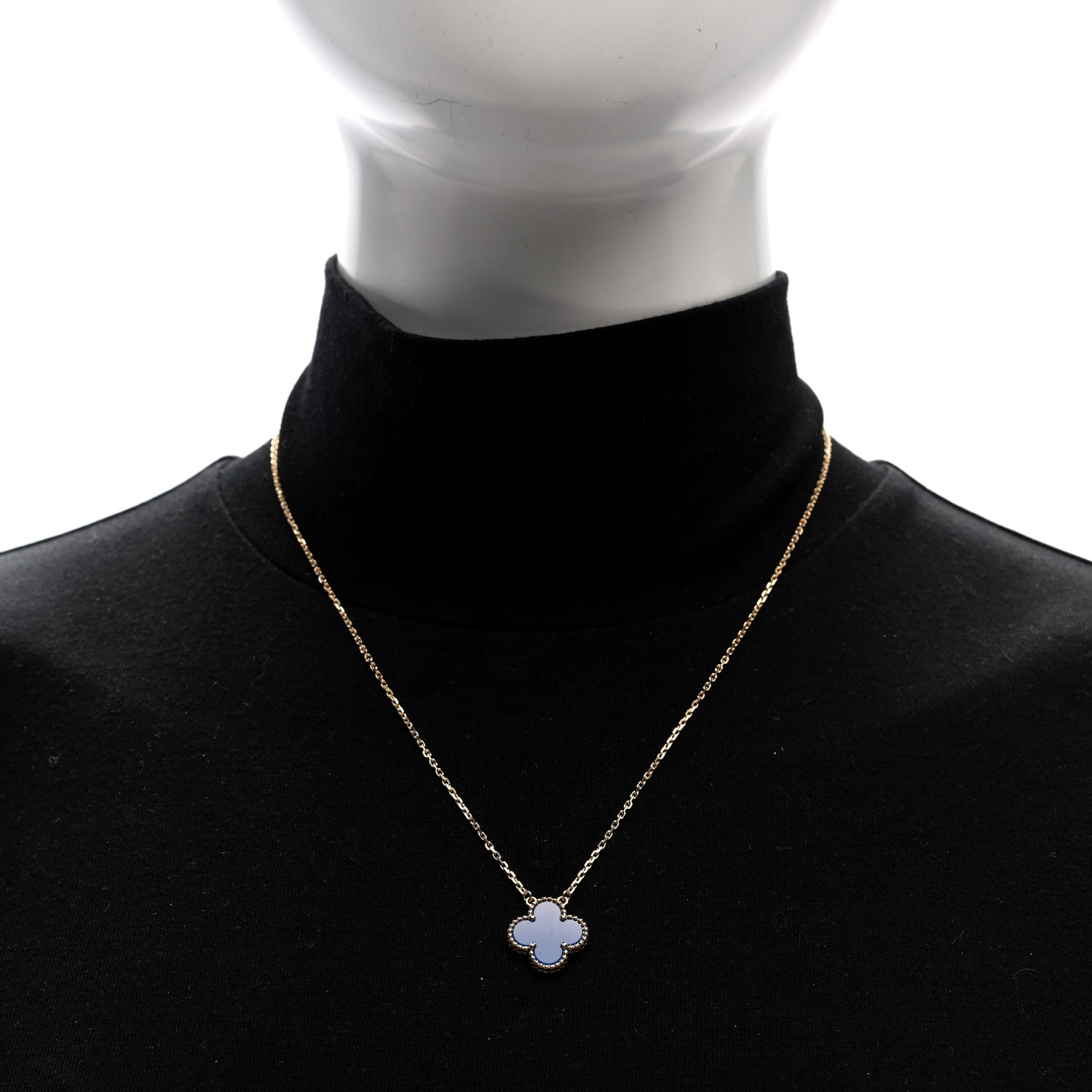 Van Cleef & Arpels 18K Yellow Gold Blue Agate Vintage Alhambra Pendant Necklace 2 of 5