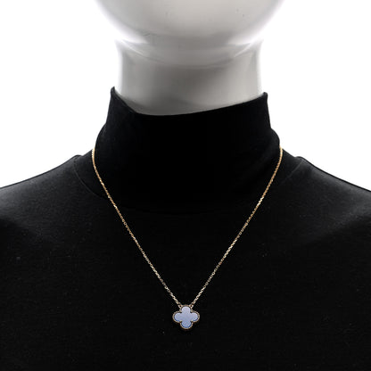 Van Cleef & Arpels 18K Yellow Gold Blue Agate Vintage Alhambra Pendant Necklace 2 of 5