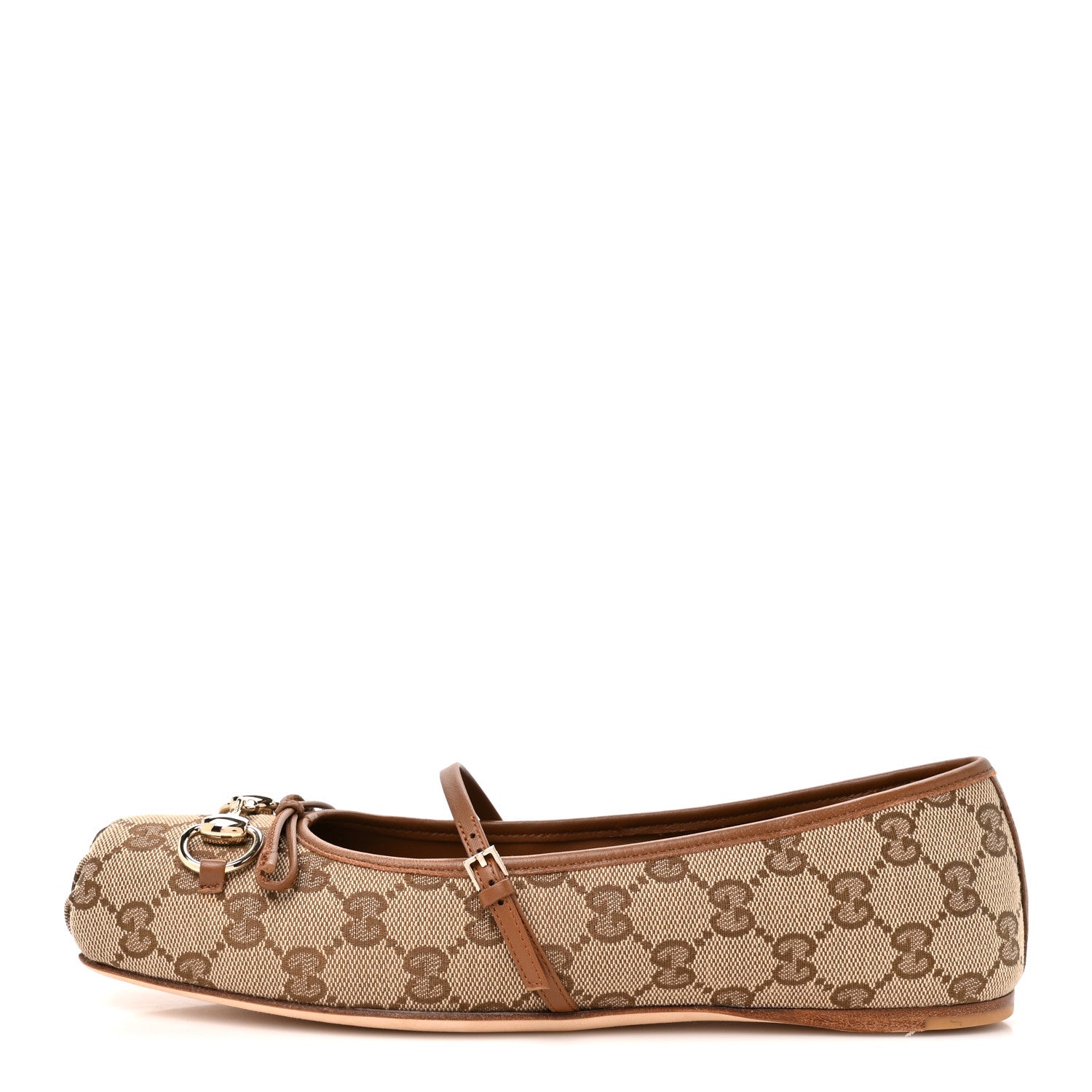 Gucci GG Monogram Horsebit Bow Ballet Flats 39.5 Beige Ebony Sundial 1 of 10