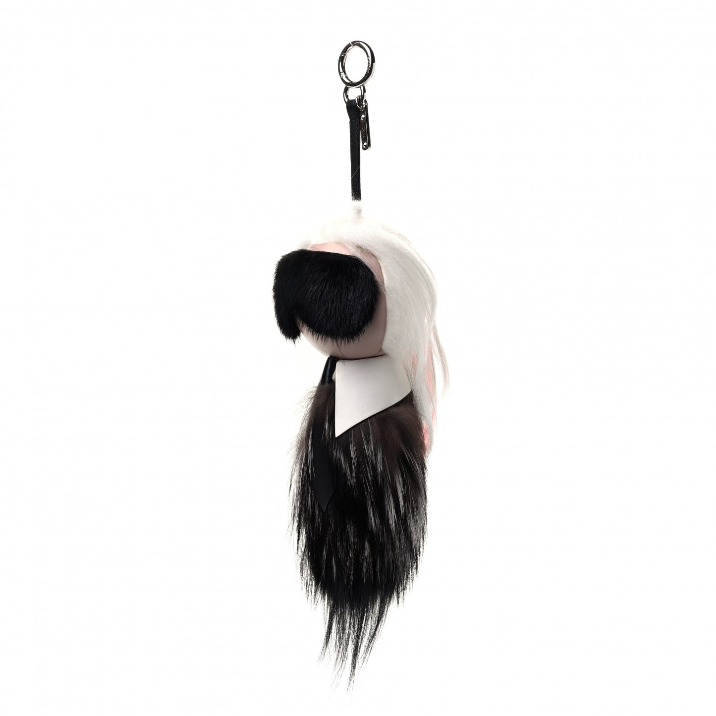 Fox Mink Goat Fur Nappa Karlito Bag Charm Black White Rosa