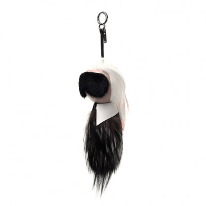 Fendi Fox Mink Goat Fur Nappa Karlito Bag Charm Black White Rosa 1 of 3