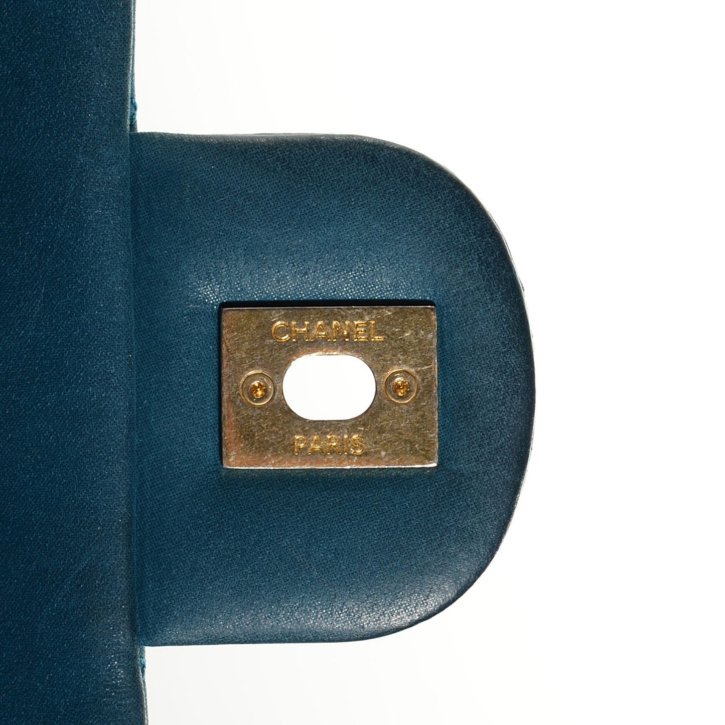 Iridescent Calfskin Large Chic Quilt Flap Dark Blue