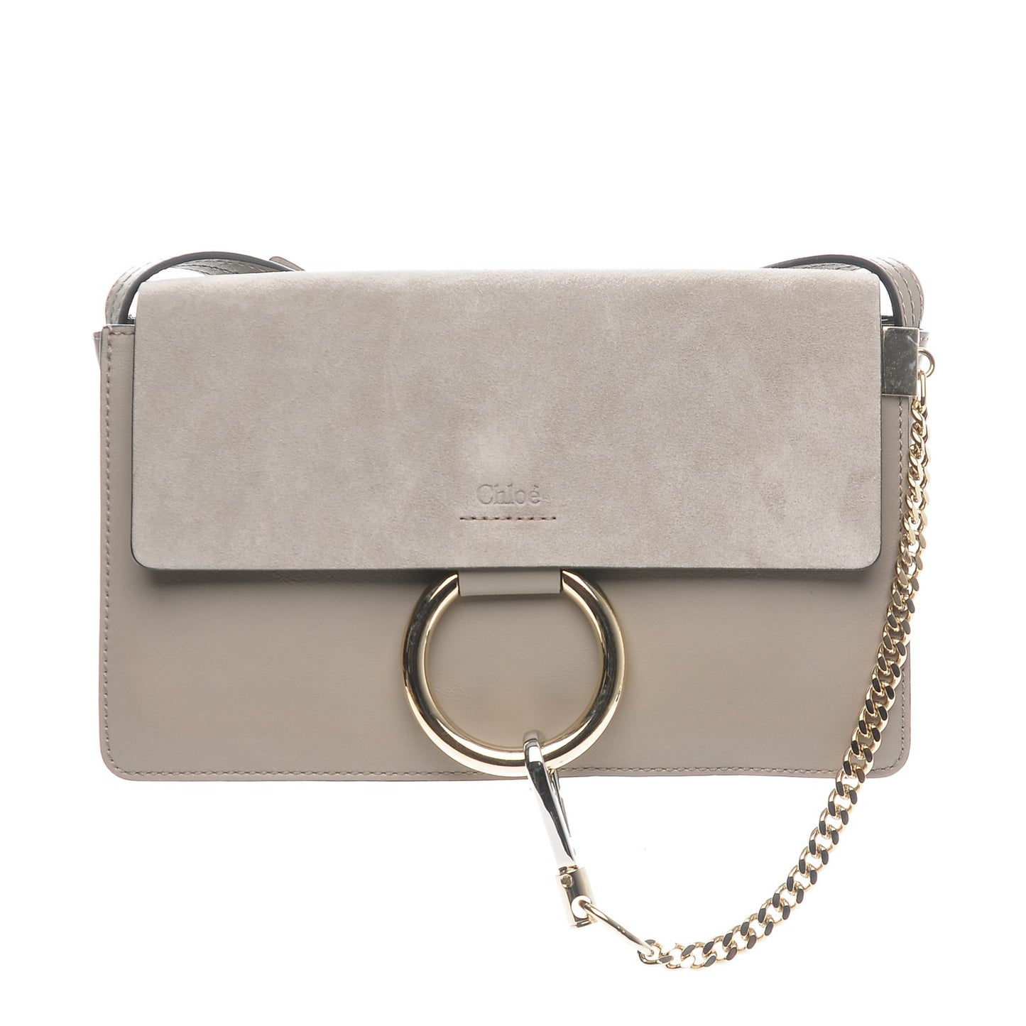 Suede Calfskin Small Faye Shoulder Bag Motty Grey