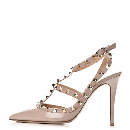 Valentino Garavani Patent Nappa Rockstud Ankle Strap 100mm Pumps 38 Poudre 1 of 9