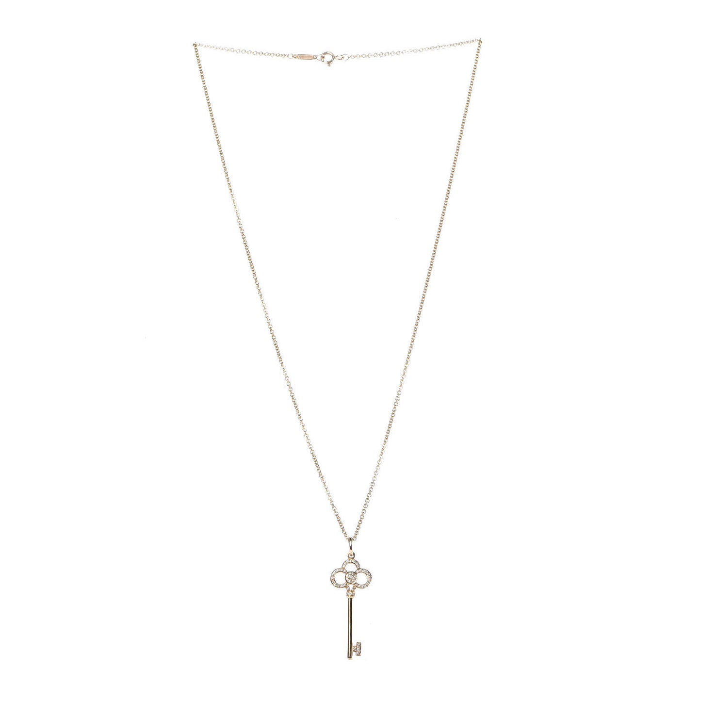 18K Yellow Gold Diamond Crown Key Pendant Necklace