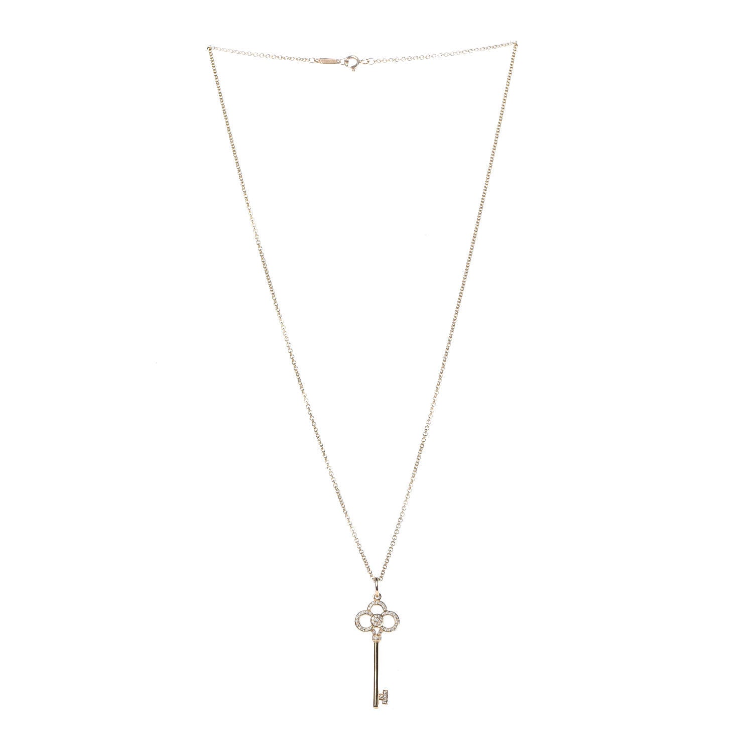 Tiffany 18K Yellow Gold Diamond Crown Key Pendant Necklace 3 of 9