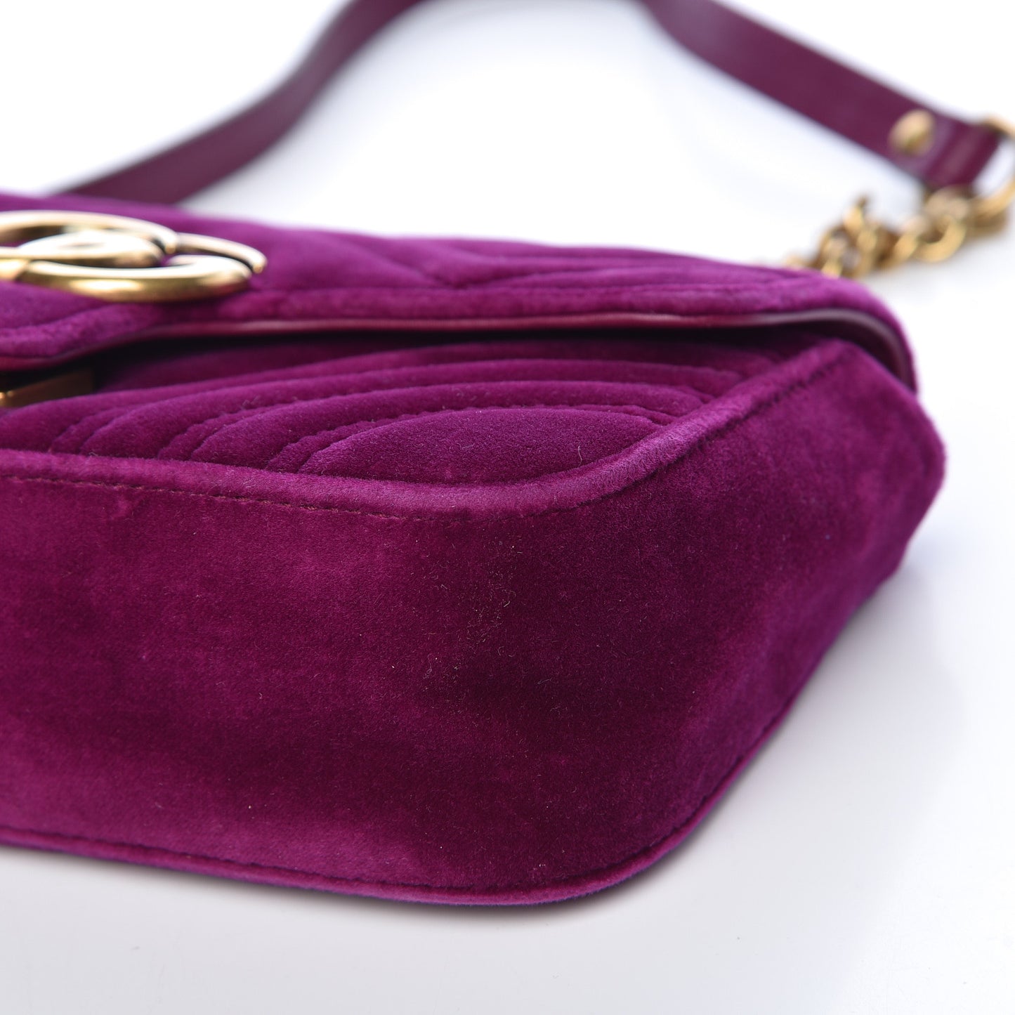 Velvet Matelasse Mini GG Marmont Shoulder Bag Fuchsia Violet Cyclamen