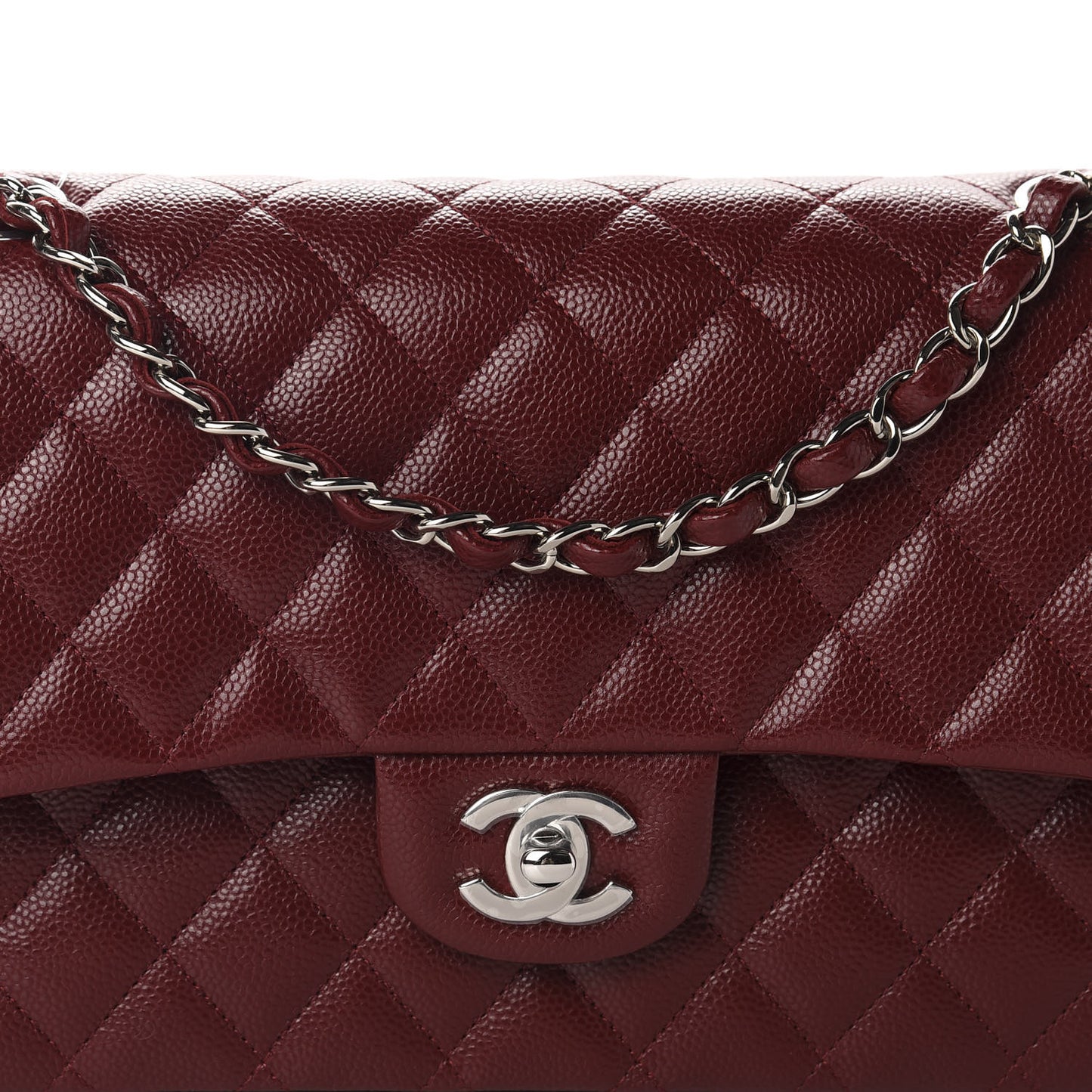 Caviar Quilted Medium Double Flap Dark Red