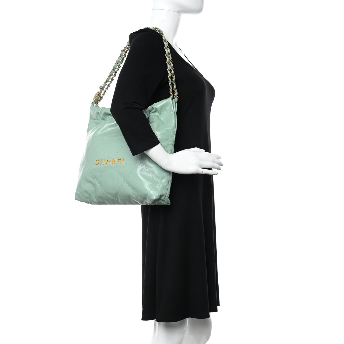 Shiny Calfskin Quilted Small Chanel 22 Light Green