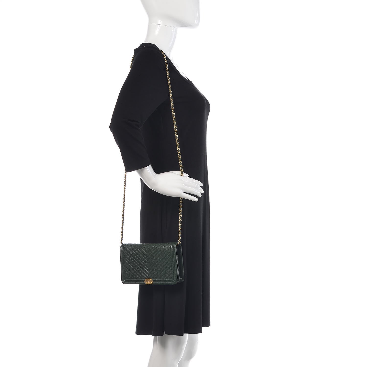 Chanel Caviar Chevron Quilted Boy Wallet On Chain WOC Green 2 of 9