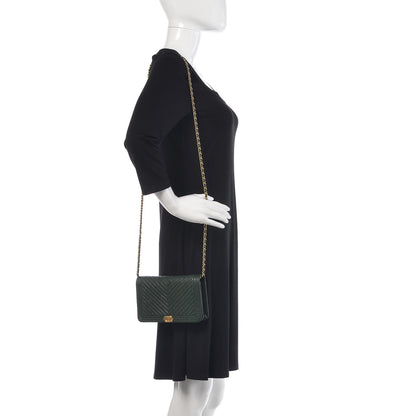 Chanel Caviar Chevron Quilted Boy Wallet On Chain WOC Green 2 of 9
