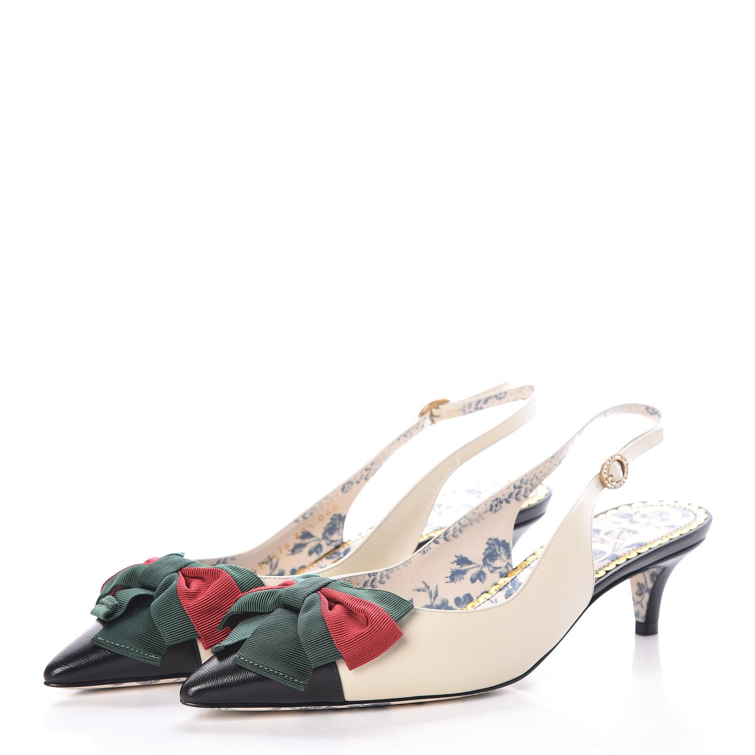Gucci Malaga Kid Web Bow Jane Low Heel Slingback Pumps 37.5 Off White 3 of 7