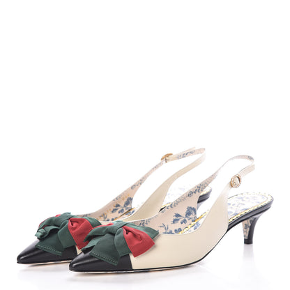 Gucci Malaga Kid Web Bow Jane Low Heel Slingback Pumps 37.5 Off White 3 of 7
