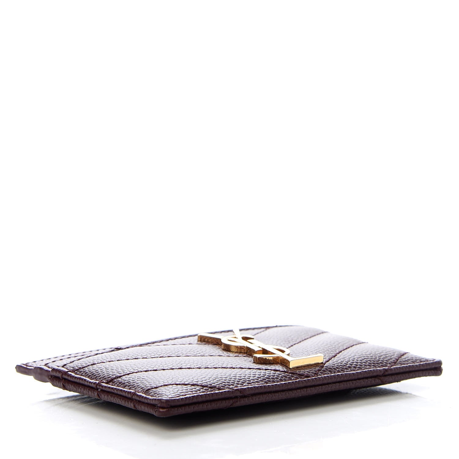 Saint Laurent Grain De Poudre Matelasse Chevron Monogram Credit Card Case Bordeaux 4 of 8