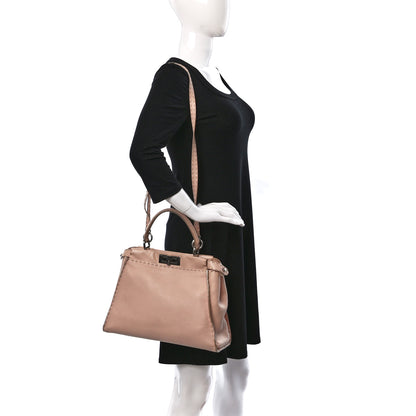 Fendi Cuoio Romano Selleria Bi-Color Medium Peekaboo Iconic Satchel Rosa Plaster Pesca 2 of 18