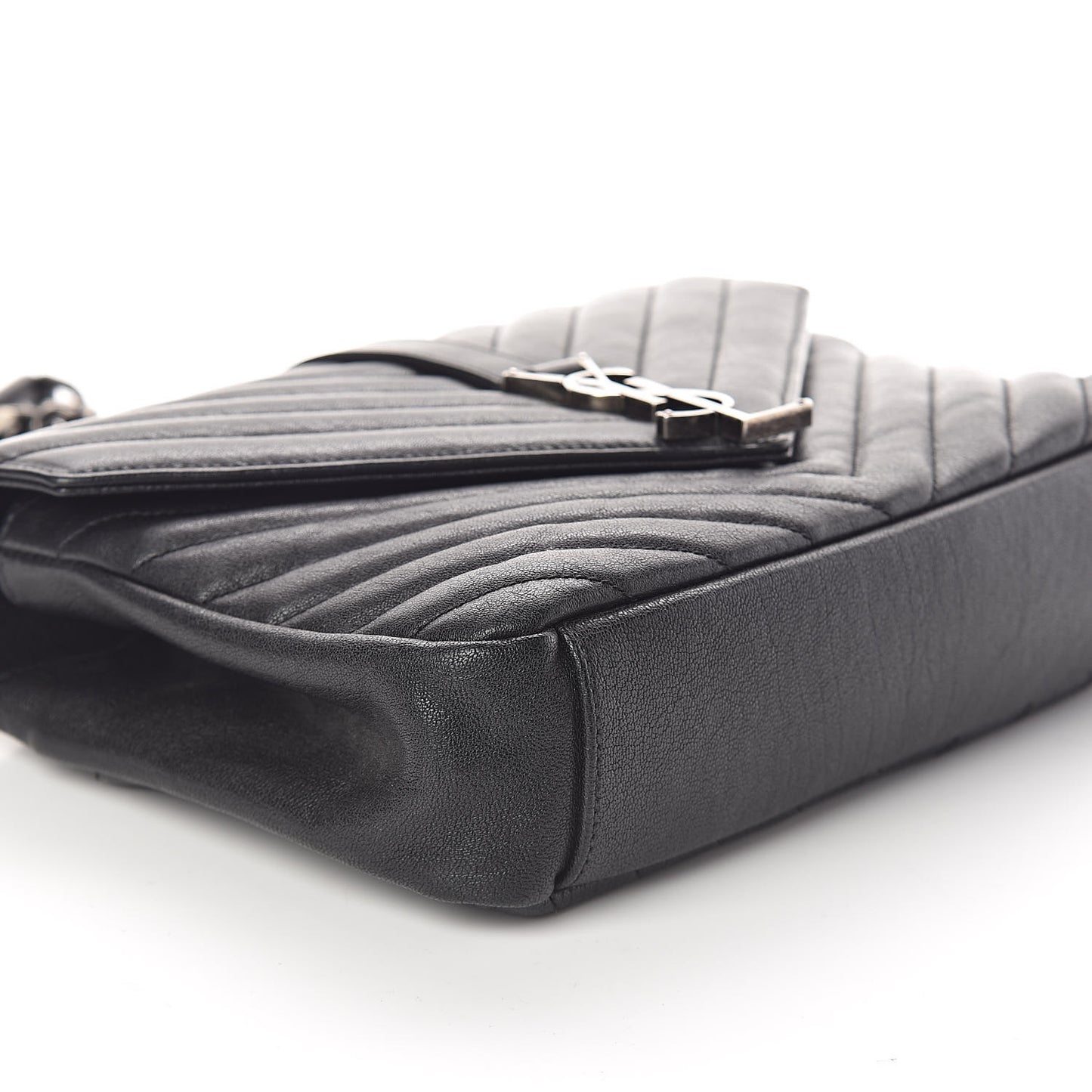 Sheepskin Matelasse Chevron Monogram Medium College Bag Black
