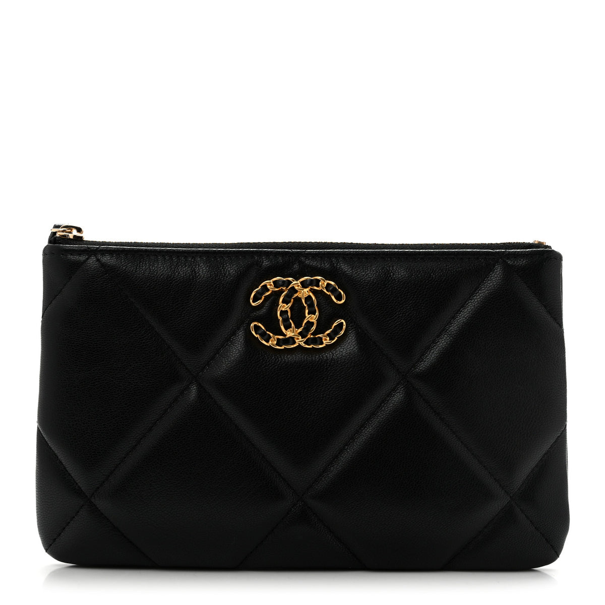 Goatskin Quilted Small Chanel 19 Cosmetic Case Black
