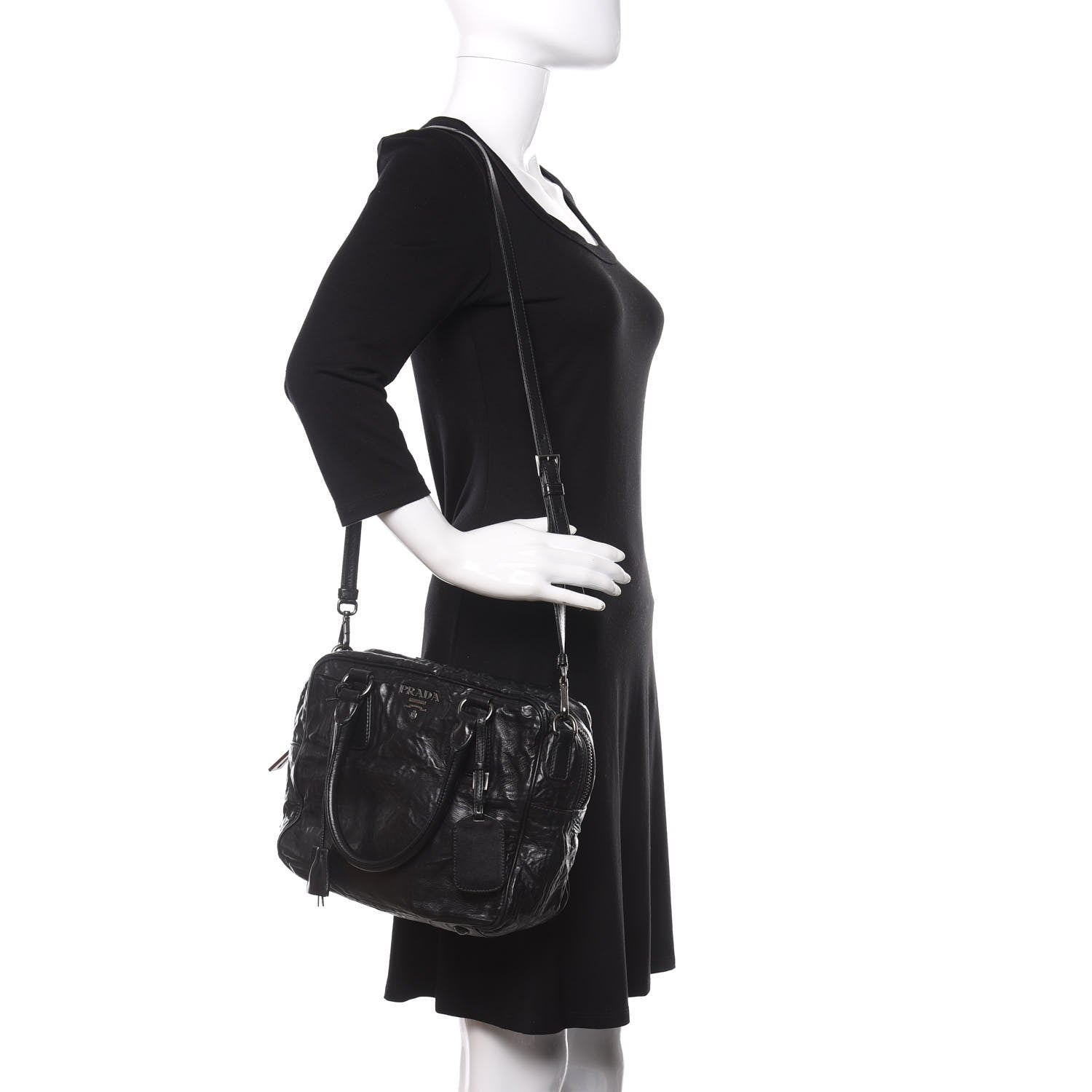 Prada Nappa Antique Shoulder Bag Black 2 of 12