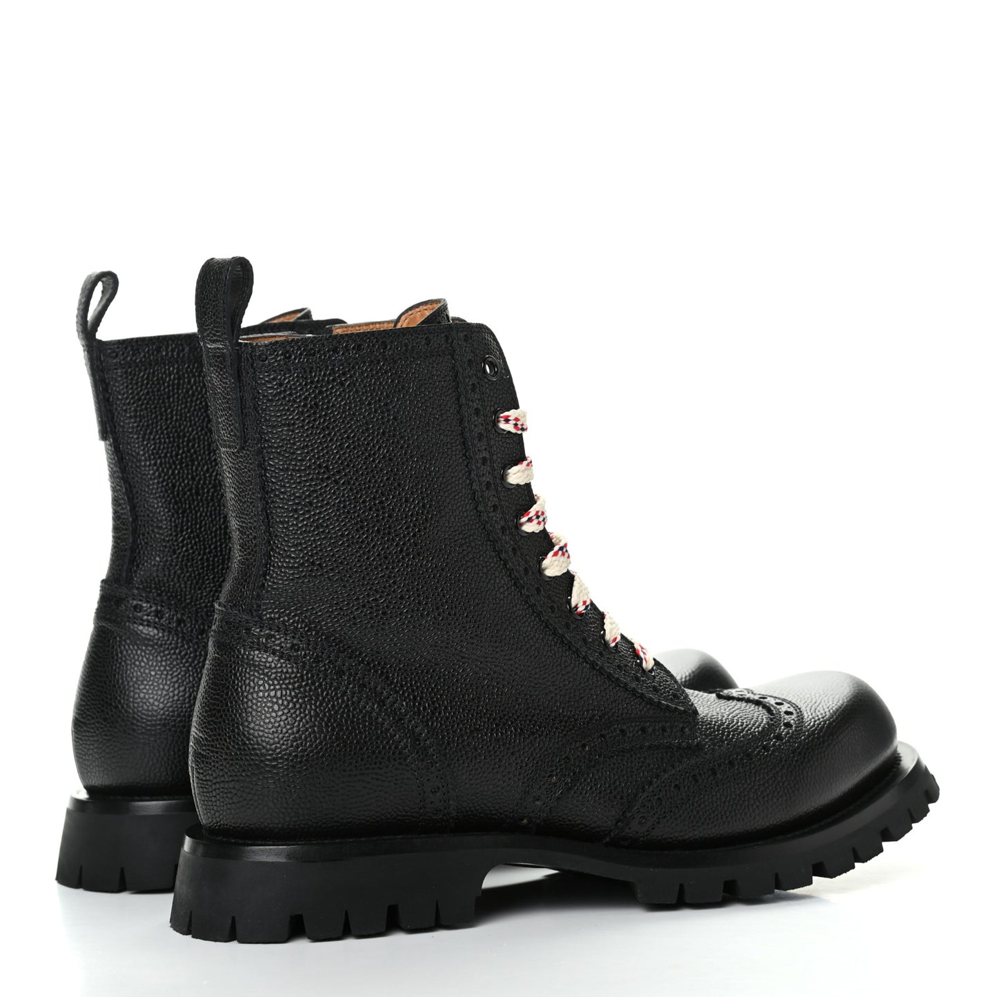 Grained Calfskin Mens Brogue Wingtip Lug Sole Boots 9 Black