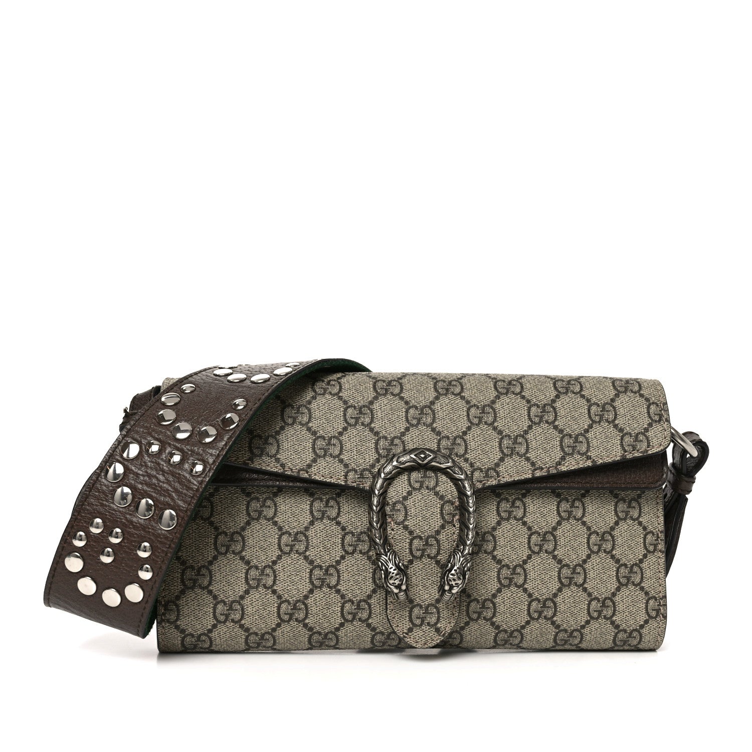 GUCCI ダークブラウン セカンドスキン Gucci GG Supreme Web Monogram Textured Dollar Calfskin Dionysus