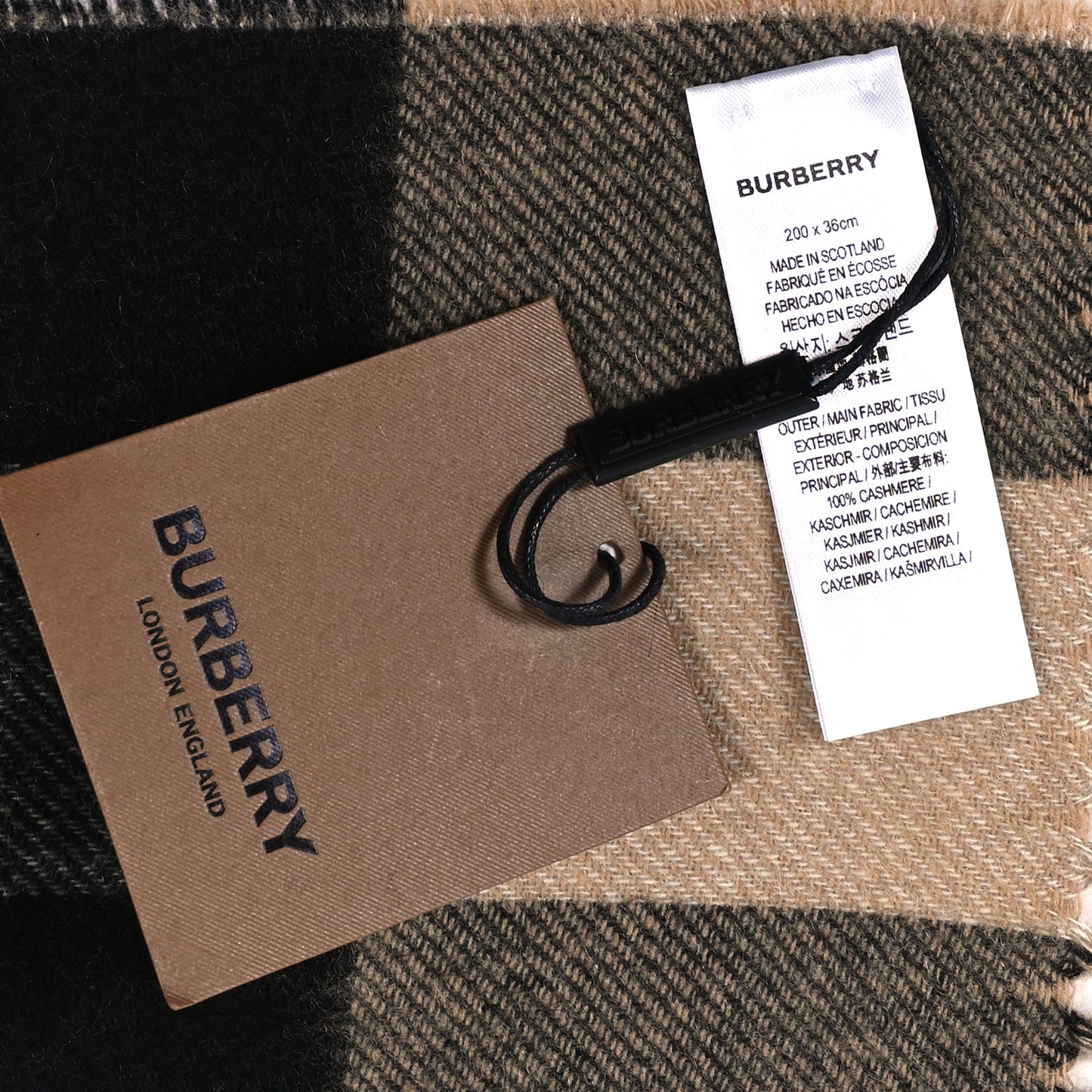 Cashmere Half Mega Check Monogram TB Reversible Fringe Scarf Alabaster