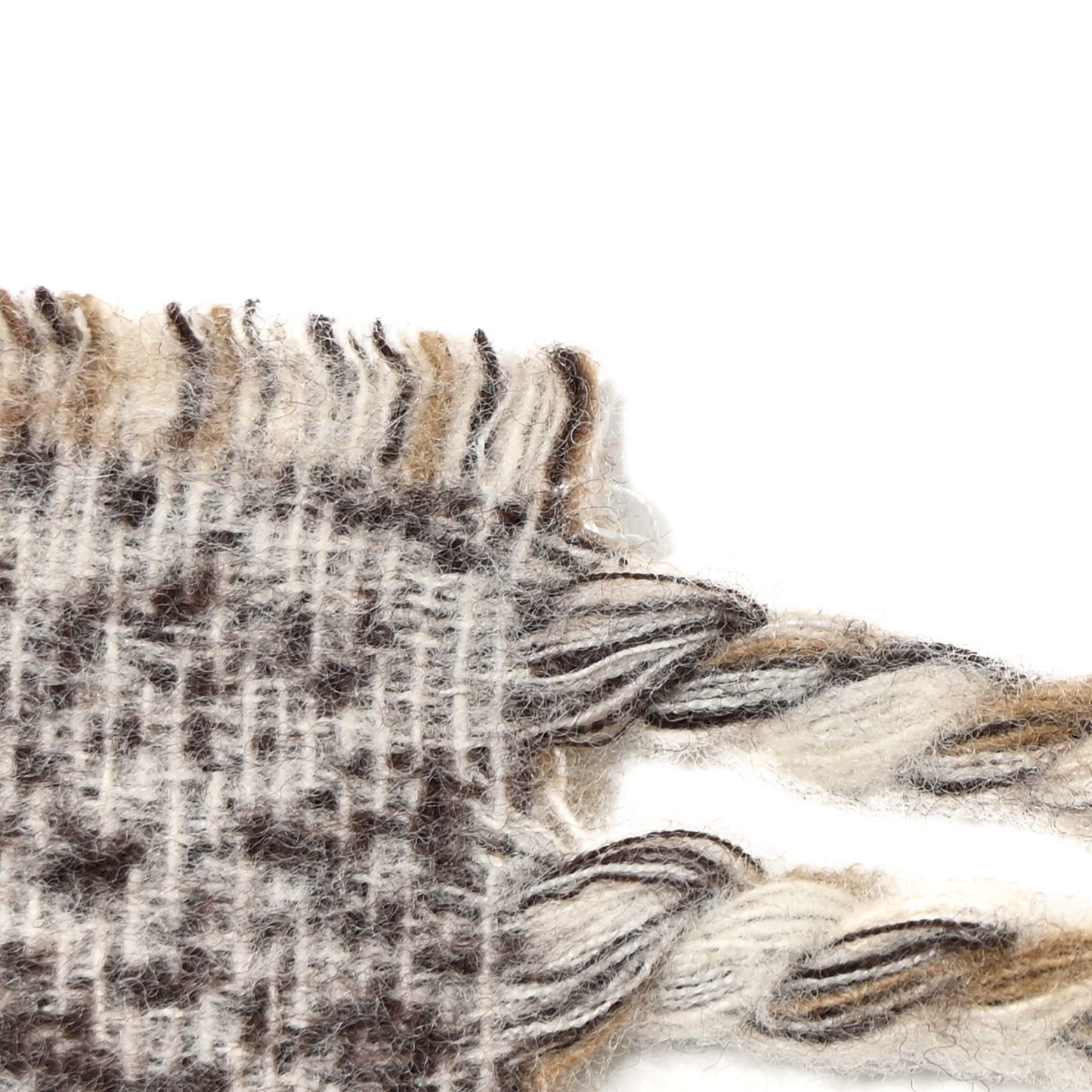 Wool Silk Blend Plaid Fringe Scarf Brown