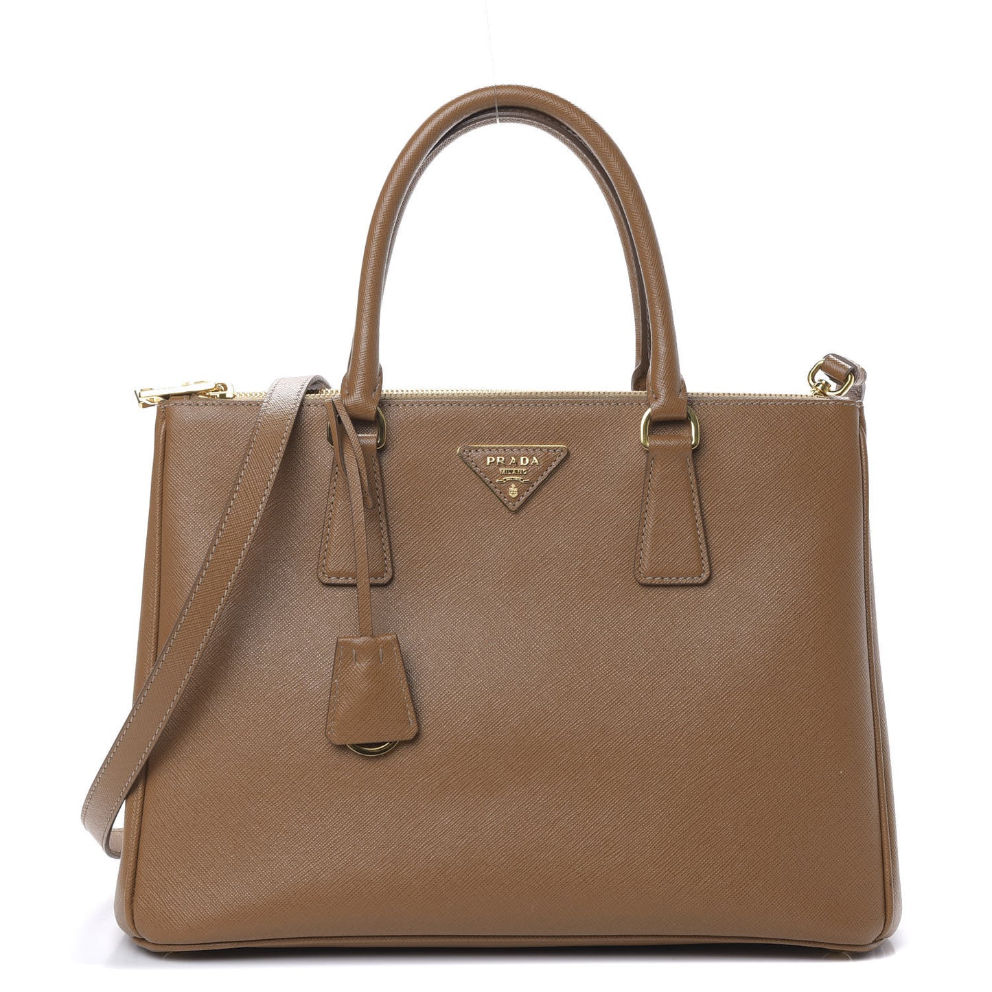 Saffiano Lux Large Galleria Double Zip Tote Caramel