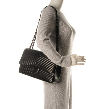 Chanel Lambskin Chevron Quilted Jumbo Double Flap So Black 2 of 10